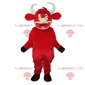 Red cow mascot with overalls - Redbrokoly.com