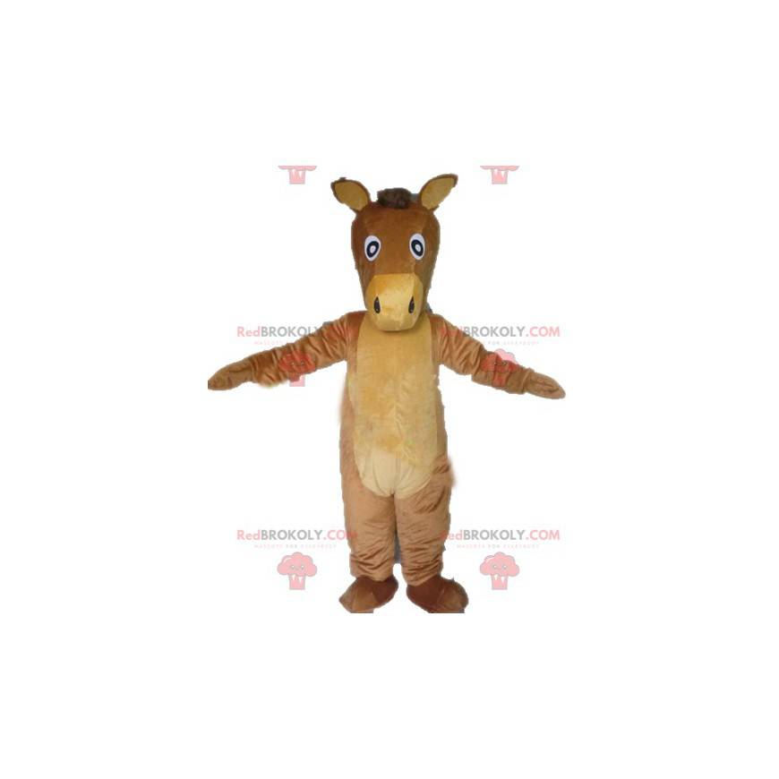 Mascotte de cheval marron et beige d'âne géant - Redbrokoly.com