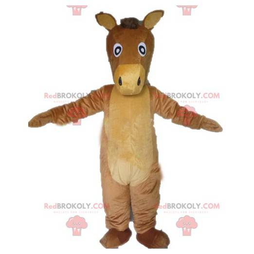 Mascotte de cheval marron et beige d'âne géant - Redbrokoly.com