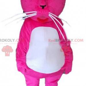Pink and white cat mascot with blue eyes - Redbrokoly.com