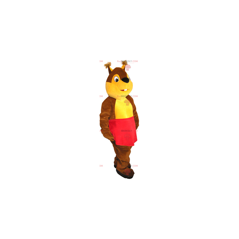 Ekorn maskot med sitt røde forkle - Redbrokoly.com