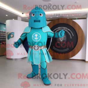 Fantasia de mascote de escudo celta turquesa com macacão e pastas - Mascotes do Escudo Celta - REBROKO_297257 - RedBrokoly.com
