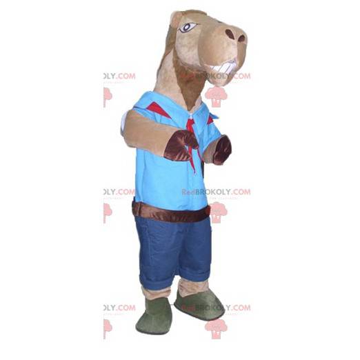 Mascotte de chameau marron en tenue de scout - Redbrokoly.com