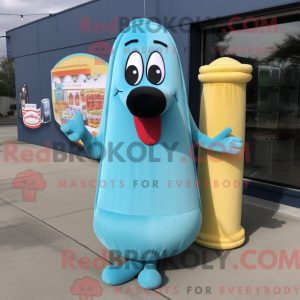 Cyan Hot Dog mascot costume...