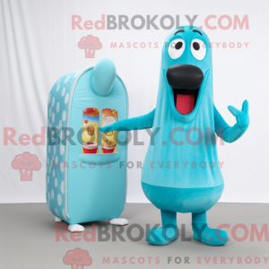 Cyan Hot Dog mascot costume...