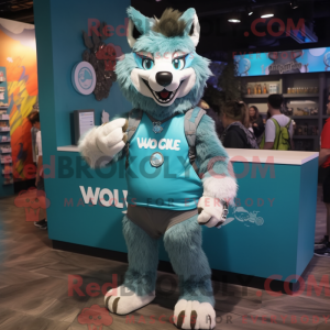 Turquoise Say Wolf mascot...