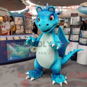 Cyaan Draak mascottekostuum...