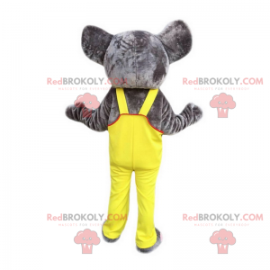 Elefantenmaskottchen mit seinem gelben Overall - Redbrokoly.com