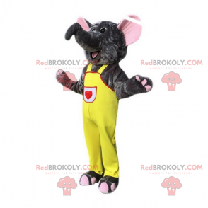 Elefantenmaskottchen mit seinem gelben Overall - Redbrokoly.com