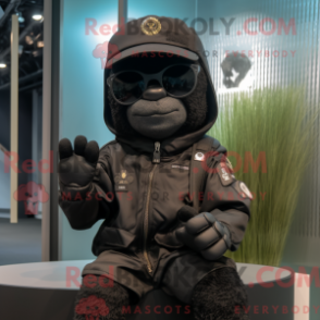 Fantasia de mascote Commando preto com jaqueta e chapéus - Mascotes de comando - REBROKO_297610 - RedBrokoly.com