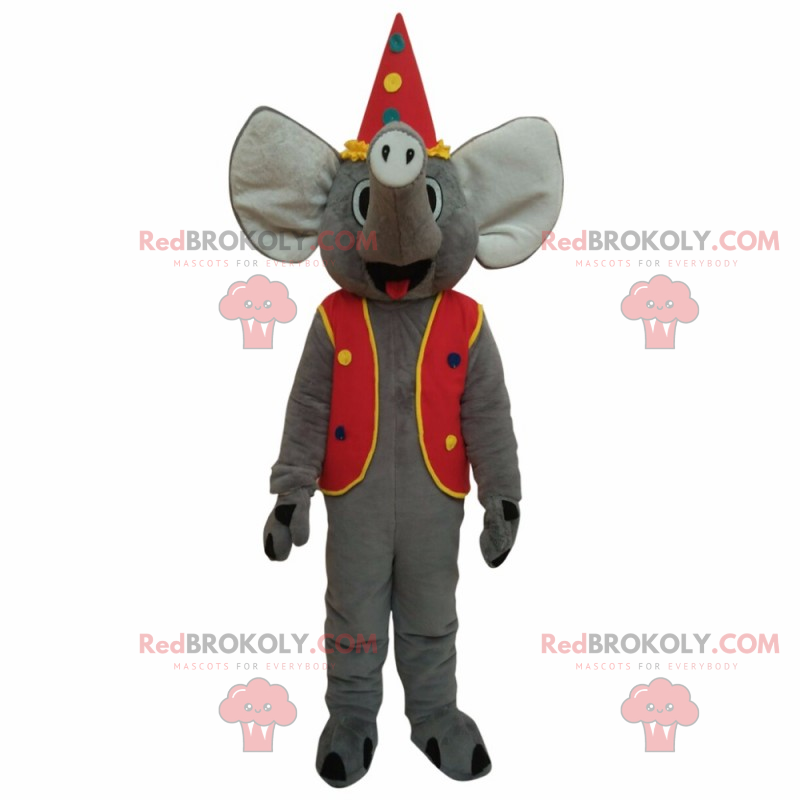 Elefantenmaskottchen mit Zirkusoutfit - Redbrokoly.com