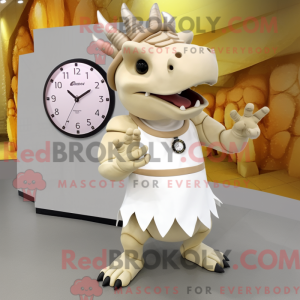Cream Triceratops maskot...