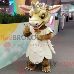 Cream Triceratops maskot...