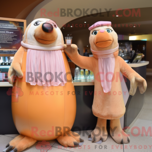 Peach Walrus maskot kostume...
