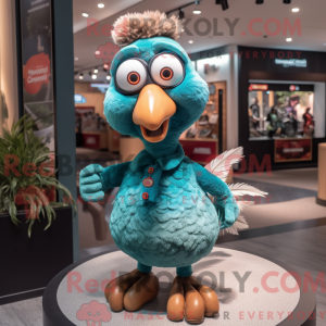 Teal Turkey mascot costume...