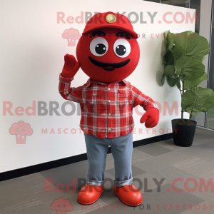 Rød tomat-maskotdraktfigur...