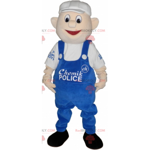 Mascot man with blue overalls and white cap - Redbrokoly.com