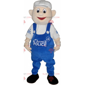 Mascotte man met blauwe overall en witte pet - Redbrokoly.com