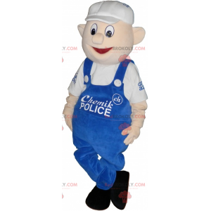 Uomo mascotte con tuta blu e berretto bianco - Redbrokoly.com