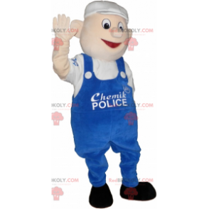 Mascot man with blue overalls and white cap - Redbrokoly.com