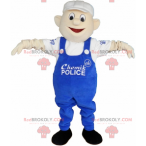 Uomo mascotte con tuta blu e berretto bianco - Redbrokoly.com