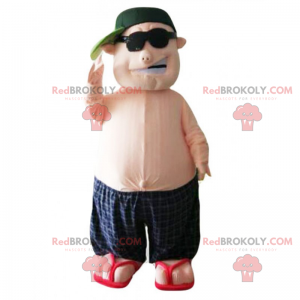 Mascotte d'homme en short de bain et casquette - Redbrokoly.com