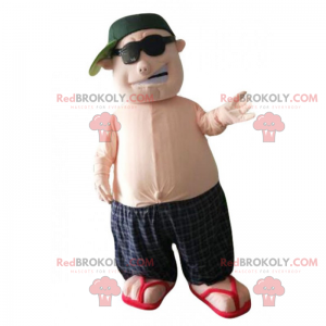 Mascotte d'homme en short de bain et casquette - Redbrokoly.com