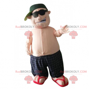 Homem mascote de sunga e boné - Redbrokoly.com