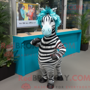 Teal Zebra mascot costume...