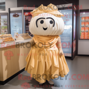 Fantasia de mascote Dim Sum bege com saia e presilhas de lenço - Mascotes dim sum - REBROKO_298101 - RedBrokoly.com