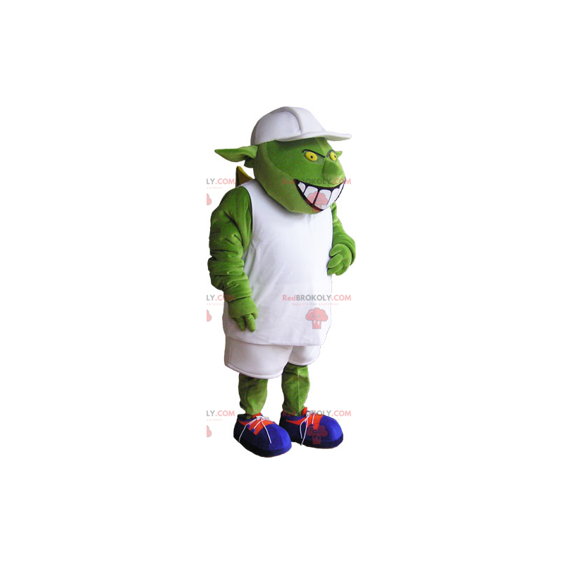 Mascota de ogro con traje blanco y gorra - Redbrokoly.com