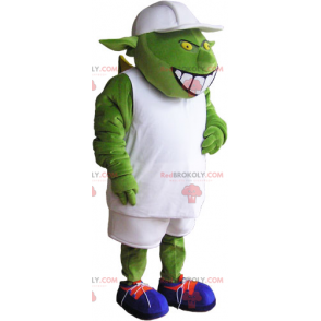 Mascota de ogro con traje blanco y gorra - Redbrokoly.com