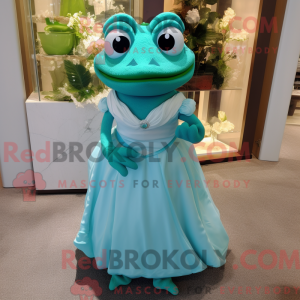 Teal Frog mascot costume...