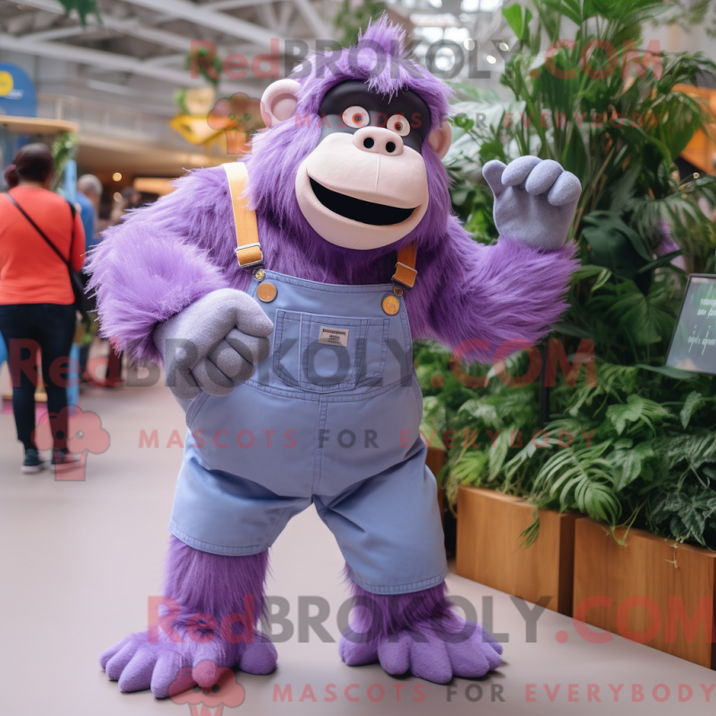 Fantasia de mascote de gorila lavanda com macacão e brincos - Gorilas mascotes - REBROKO_298174 - RedBrokoly.com