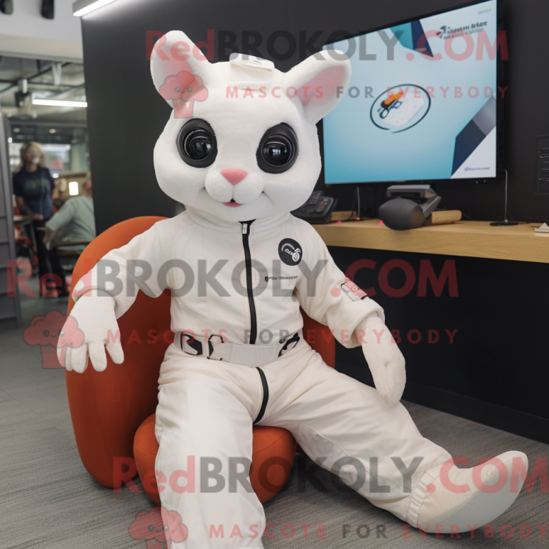 Figura de máscara de esquilo voador branco com macacão e fecho digital - Mascotes esquilos voadores - RedBrokoly.com