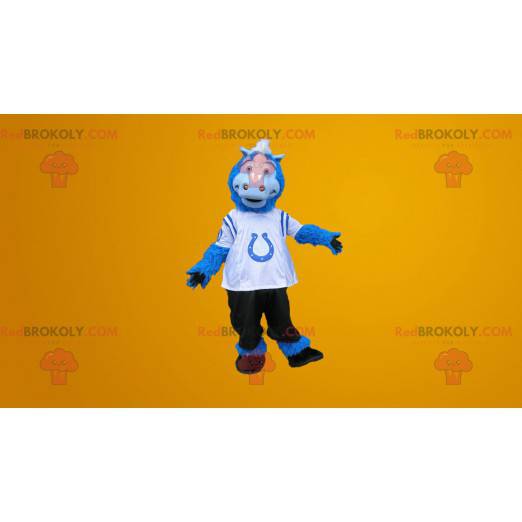 Mascotte de cheval bleu blanc et noir - Redbrokoly.com