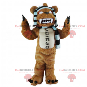 Mascote do urso com lenço listrado - assustador - Redbrokoly.com