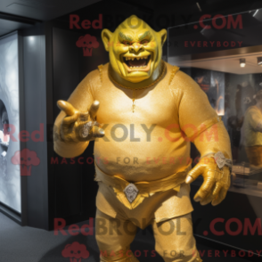 Fantasia de mascote de ogro dourado com macacão e abotoaduras - Mascotes Ogros - REBROKO_298399 - RedBrokoly.com