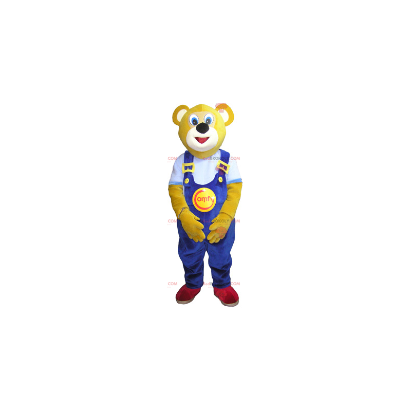 Medvěd maskot s modrým overalem - Redbrokoly.com
