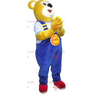 Niedźwiedź maskotka z niebieskim kombinezonem - Redbrokoly.com