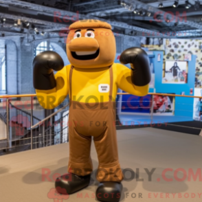 Fantasia de mascote luva de boxe marrom com macacão e bolsas - Mascotes de boxe - REBROKO_298542 - RedBrokoly.com