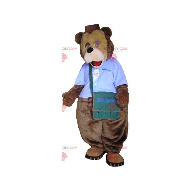 Bear maskot med antrekk og skulderveske - Redbrokoly.com Bear maskot med antrekk og skulderveske - Redbrokoly.com