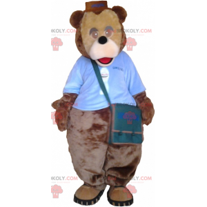 Bear mascot with outfit and shoulder bag - Redbrokoly.com