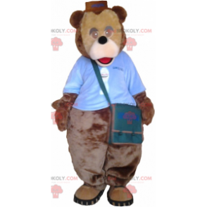 Bear maskot med antrekk og skulderveske - Redbrokoly.com
