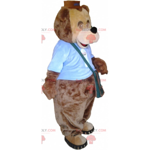 Mascote do urso com roupa e bolsa de ombro - Redbrokoly.com