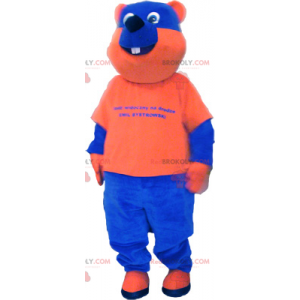 Mascota oso bicolor azul y naranja - Redbrokoly.com