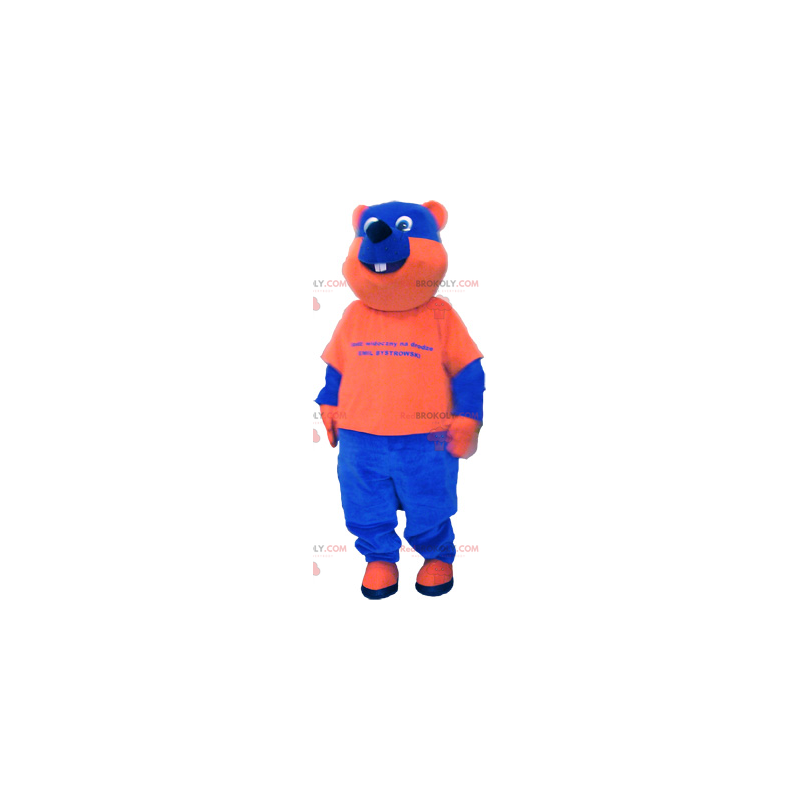 Blauw en oranje tweekleurige beer mascotte - Redbrokoly.com