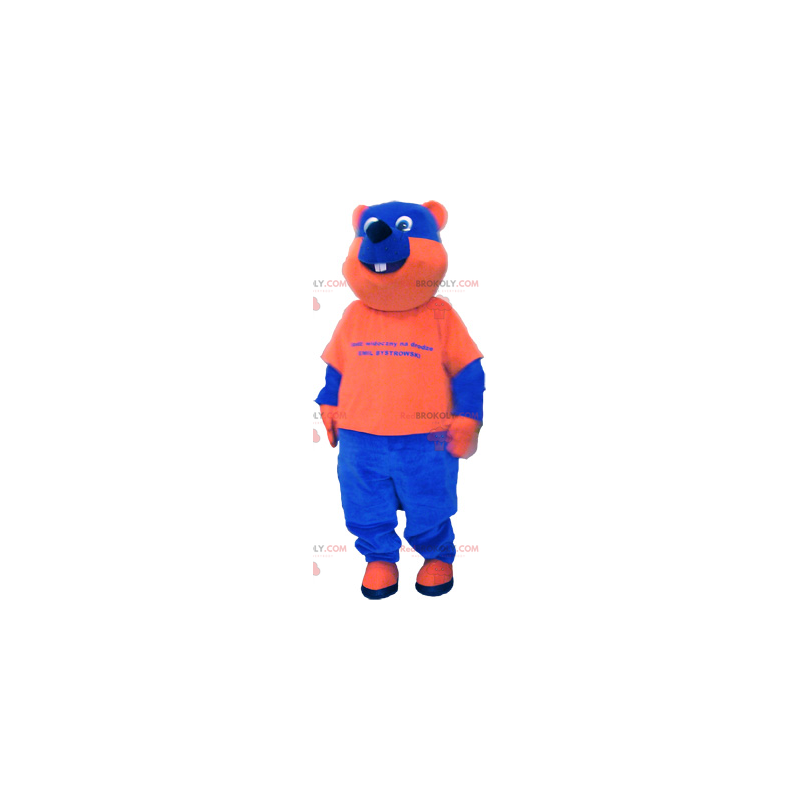 Mascote urso azul e laranja de dois tons - Redbrokoly.com