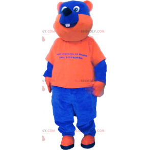 Blauw en oranje tweekleurige beer mascotte - Redbrokoly.com