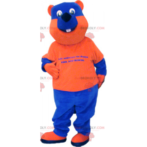 Blauw en oranje tweekleurige beer mascotte - Redbrokoly.com